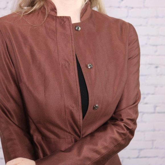 BCBG Maxazria Collection 100% silk brown coat o1 - Picture 6 of 7